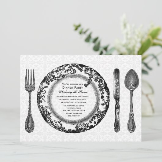 Invitation Dîner noir blanc fin (Debout devant)