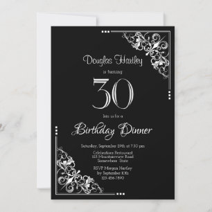 Invitation Dîner noir et blanc 30e anniversaire
