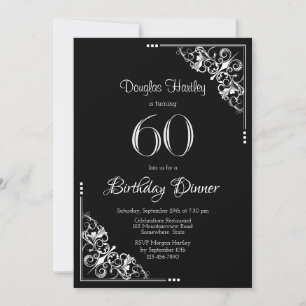 Invitation Dîner noir et blanc 60e anniversaire