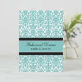 Invitation Dîner noir turquoise de répétition de damassé (Debout devant)