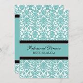 Invitation Dîner noir turquoise de répétition de damassé (Devant / Derrière)