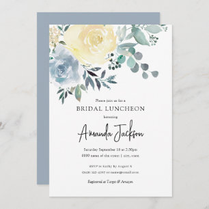 Invitation Dîner nuptial bleu ivoire floral vert Dusty