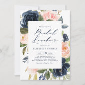 Invitation Dîner nuptial floral Blush et Navy Watercolor (Devant)