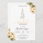 Invitation Dîner nuptial Roses blanches en verre de champagne (Devant / Derrière)