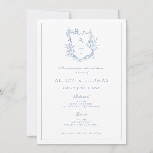 Invitation Dîner officiel de répétition en bleu Dusty