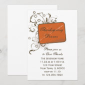 Invitation Dîner Orange Abstrait Floral Thanksgiving (Devant / Derrière)