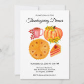 Invitation Dîner Orange Citrouille Thanksgiving Floral (Devant)