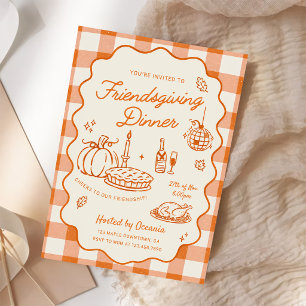 Invitation Dîner Orange Plaid Friendsgiving
