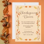 Invitation Dîner Orange Thanksgiving Élégant
