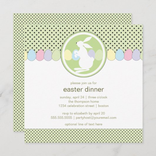 Invitation Dîner ou brunch de Pâques Bunny (Devant / Derrière)