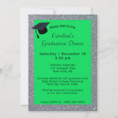 Invitation Dîner Parties scintillant argent Graduation verte (Devant)
