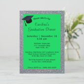 Invitation Dîner Parties scintillant argent Graduation verte (Debout devant)