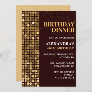 Invitation Dîner Parties scintillant Glam Black Gold 66e anni