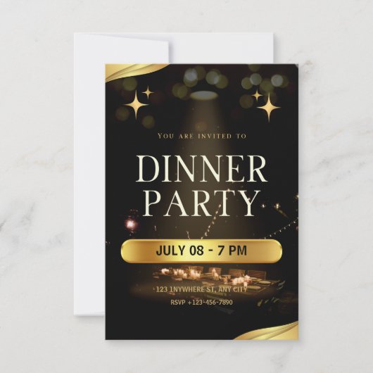 Invitation Dîner Party - Elegant Gold Design (Devant)