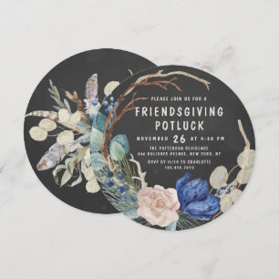Invitation Dîner Potluck de Friendsgiving Fleur Aquarelle