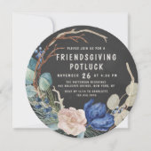 Invitation Dîner Potluck de Friendsgiving Fleur Aquarelle (Devant)