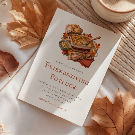 Invitation Dîner Potluck de Friendsgiving Rustique