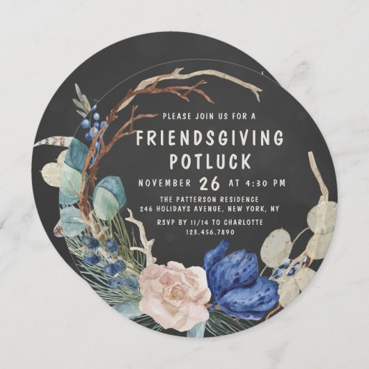 Invitation Dîner Potluck de la Fête des Amis aquarelle floral (Devant / Derrière)
