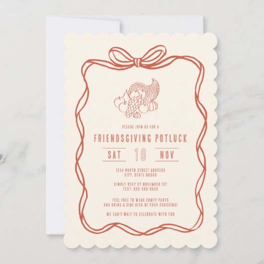 Invitation Dîner Potluck de la Fête des Amis, Arc Coquette (Devant)