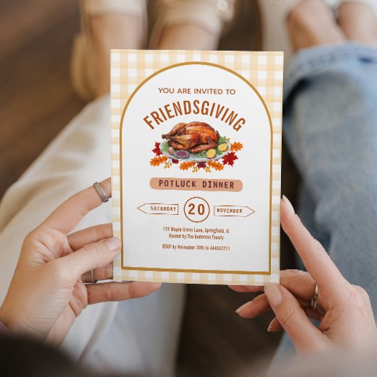 Invitation Dîner Potluck de Thanksgiving en Turquie Gingham A