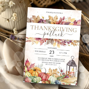 Invitation Dîner Potluck de Thanksgiving Rustique Citrouille