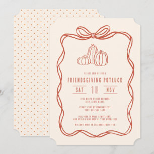Invitation Dîner Potluck Friendsgiving Citrouilles à nœud pap