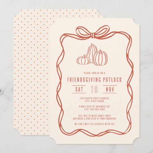 Invitation Dîner Potluck Friendsgiving Citrouilles à nœud pap (Devant / Derrière)