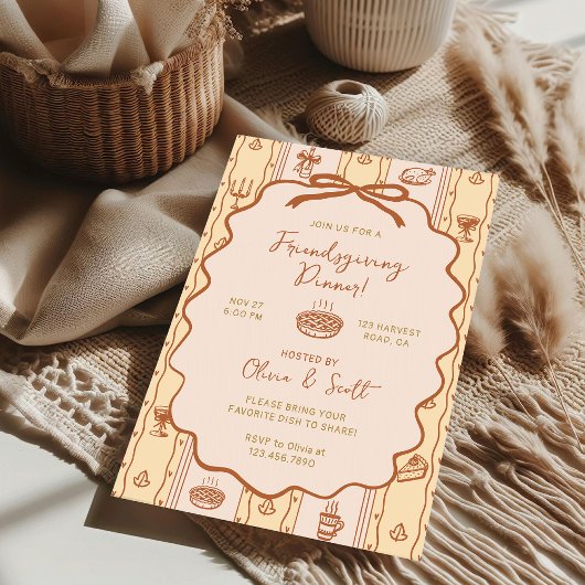 Invitation Dîner Potluck Friendsgiving Dessiné à la Main Fant
