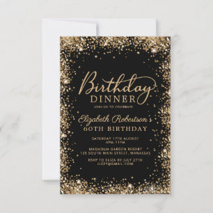 Invitation Dîner pour les 60 ans avec écriture Glitter Or Noi