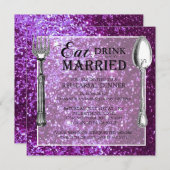 Invitation Dîner pourpre de répétition de mariage de parties (Devant / Derrière)