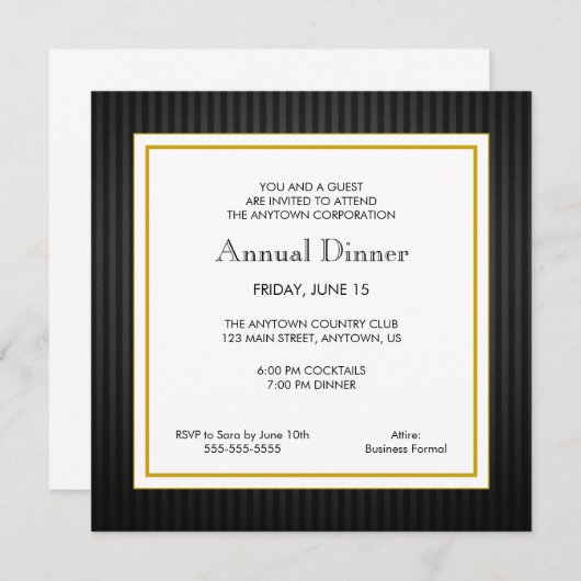 Invitation Dîner professionnel Black & Gold (Devant / Derrière)