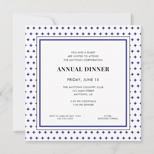 Invitation Dîner professionnel Motif Diamant bleu (Devant)