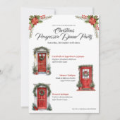Invitation Dîner Progressif de Vacances de Noël Portes Rouges (Devant)