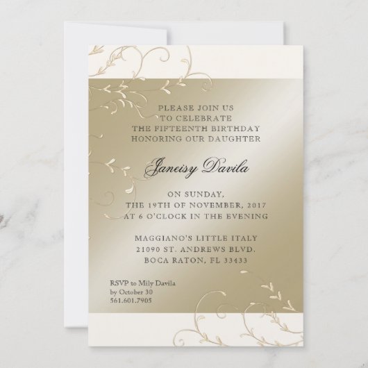 Invitation Dîner Quince Personnalisé (Dos)