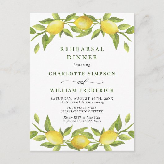 Invitation DÎNER REHEARSAL Lemon Green (Devant)