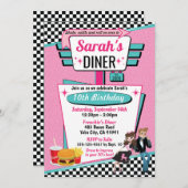 Invitation Diner Retro 1950 fêtes d'anniversaire Sock Hop Des (Devant / Derrière)