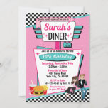 Invitation Diner Retro 1950 fêtes d'anniversaire Sock Hop Des<br><div class="desc">Fêtez votre prochain anniversaire spécial dans le thème intemporel du dîner des années 1950. Ne cherchez pas plus loin que ce rose, turquoise avec motif à carreaux et un hamburger, soda et frites (ou remplacez-le par la boîte à juke dans l'option "Cliquez pour customiser plus loin"). Voir mes autres annonces...</div>