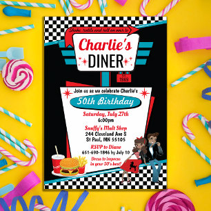 Invitation Diner Retro 1950 fêtes d'anniversaire Sock Hop Des