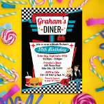 Invitation Diner Retro 1950 fêtes d'anniversaire Sock Hop Des<br><div class="desc">Fêtez votre prochain anniversaire spécial dans le thème intemporel du dîner des années 1950. Ne cherchez pas plus loin que ce rouge, bleu, noir avec motif à carreaux et un hamburger, soda et frites (ou remplacez-le par le Juke Box dans l'option "Cliquez pour customiser plus loin"). Voir mes autres annonces...</div>