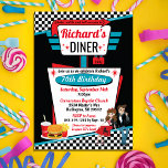 Invitation Diner Retro 1950 fêtes d'anniversaire Sock Hop Des<br><div class="desc">Fêtez votre prochain anniversaire spécial dans le thème intemporel du dîner des années 1950. Ne cherchez pas plus loin que ce rouge, bleu, noir avec motif à carreaux et un hamburger, soda et frites (ou remplacez-le par le Juke Box dans l'option "Cliquez pour customiser plus loin"). Voir mes autres annonces...</div>