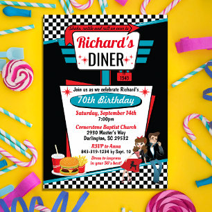 Invitation Diner Retro 1950 fêtes d'anniversaire Sock Hop Des
