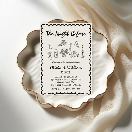 Invitation Dîner Rétro De Répétition À Main Tirée Unique