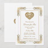 Invitation Dîner romantique en dentelle d'or élégant pour deu (Devant / Derrière)