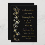 Invitation Dîner romantique noir et or pour deux (Devant / Derrière)