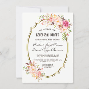 Invitation Dîner Romantique Pink Blush Floral Gold