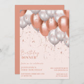 Invitation Dîner rose en or ballon 43e anniversaire (Devant / Derrière)
