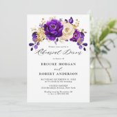 Invitation Dîner Royal Violet Or Floral (Debout devant)