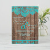 Invitation Dîner Rustic Turquoise de dentelle et de répétitio (Debout devant)