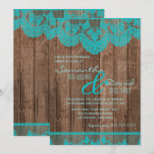 Invitation Dîner Rustic Turquoise de dentelle et de répétitio (Devant / Derrière)