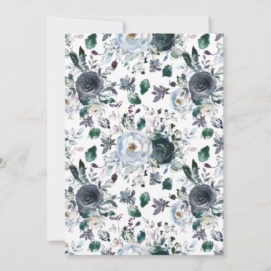 Invitation Dîner Rustique Boho Blue Floral (Dos)